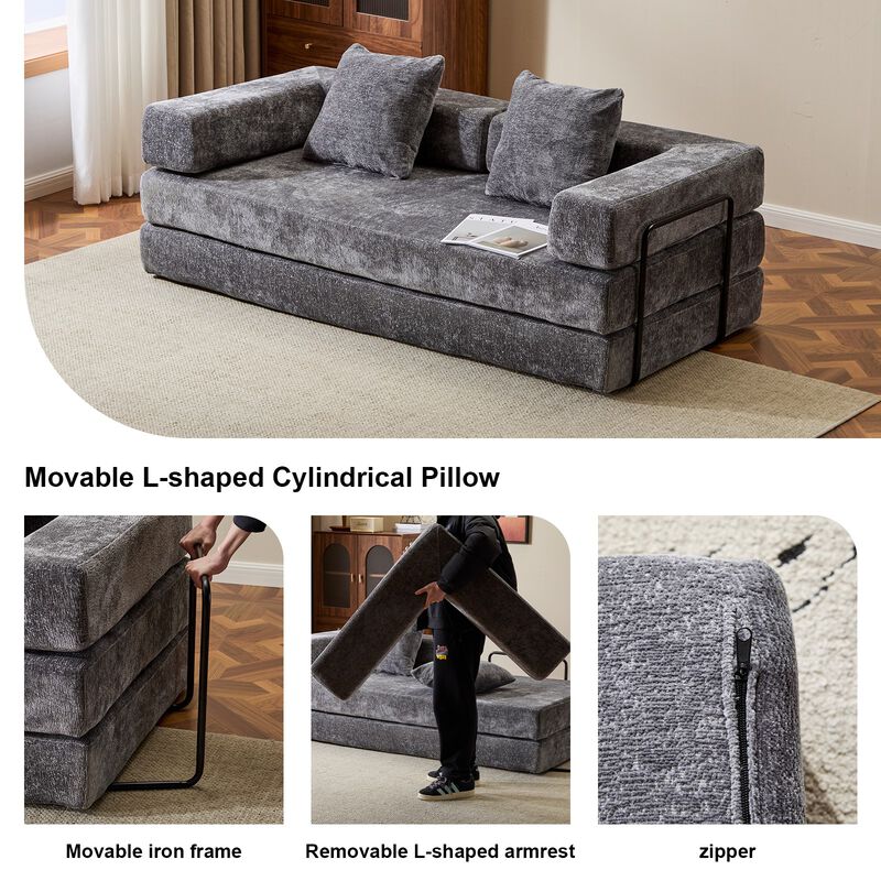 Whisen Chenille Convertible Folding Design Sectional Compression Sofa Floor Futon Couch image number 7