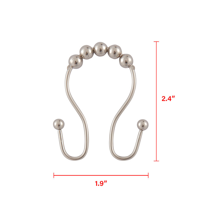 Rust-Proof Stainless Steel Double Shower Curtain Hooks with Smooth Rolling Balls, Set of 12 image number 8