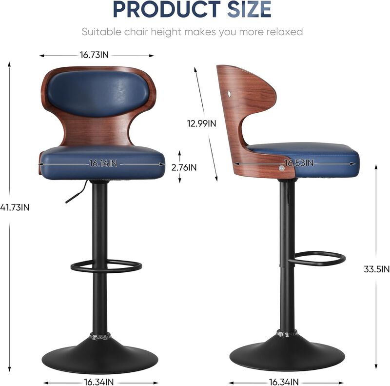 Ergonomic Modern Dual Color Steady PU Leather Bar Stool Swivel Height Adjustable Large Seat Hotel Outdoor Kitchen Counter Chair image number 2