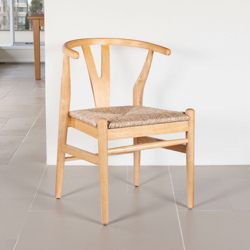 Cera Dining Chair Set of 2, Handwoven Rope Seat, Natural Brown Wood - Benzara