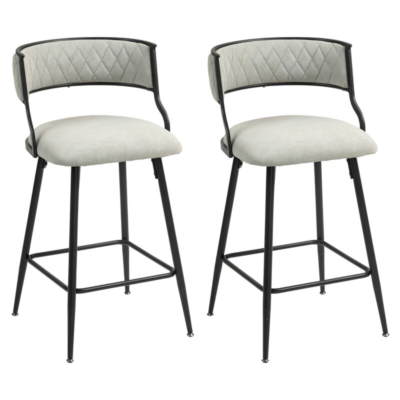 Set of 2 Counter Stools with PU Seat, Sturdy Black Base, and Footrest for Home, Kitchen, or Bar Area