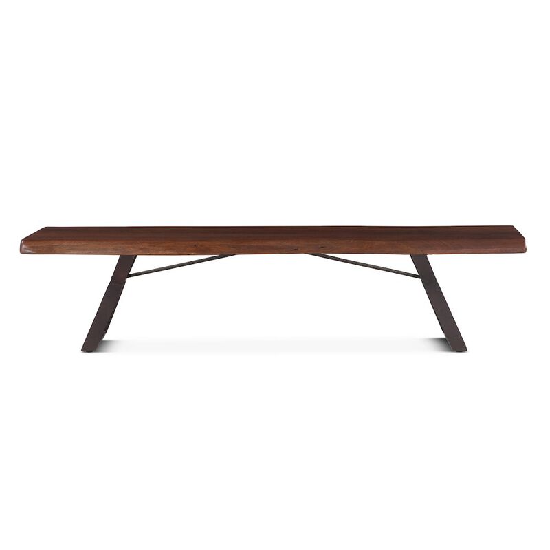 World Interiors Nottingham 90-Inch Acacia Wood Live Edge Dining Bench in Walnut Finish