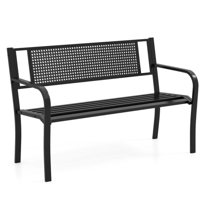Hivvago 50 Inches Garden Bench with Patterned Backrest and Curved Armrests