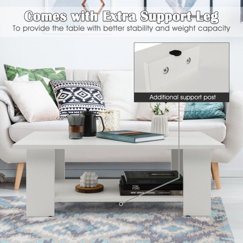 Hivvago Large 36 Inch 2-tier Wooden Modern Coffee Table with Storage Shelf