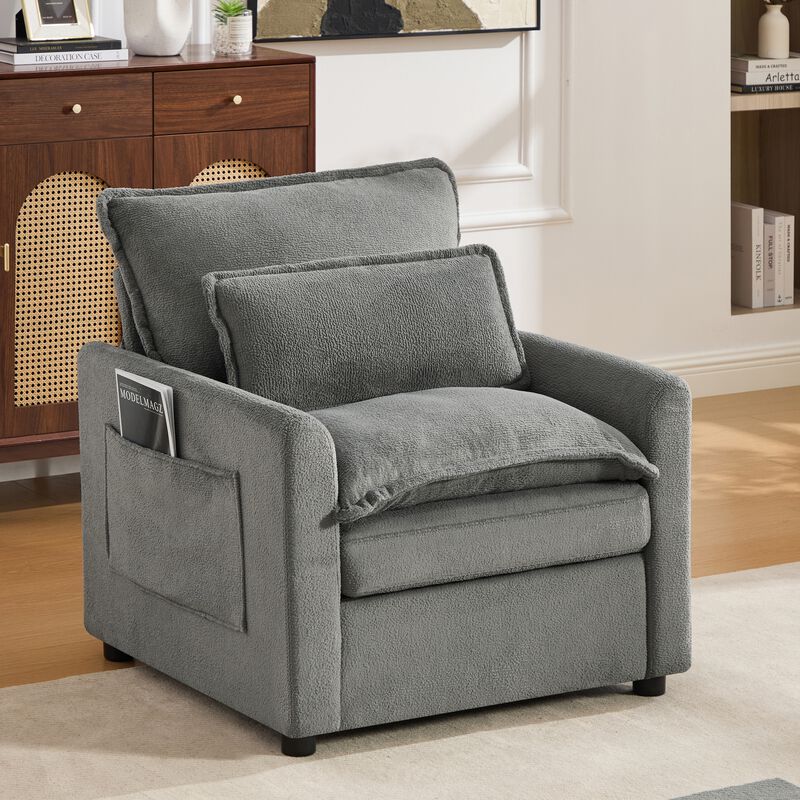 Merax Faux Fur Single Accent Armchair with Double-Layer Cushion image number 1