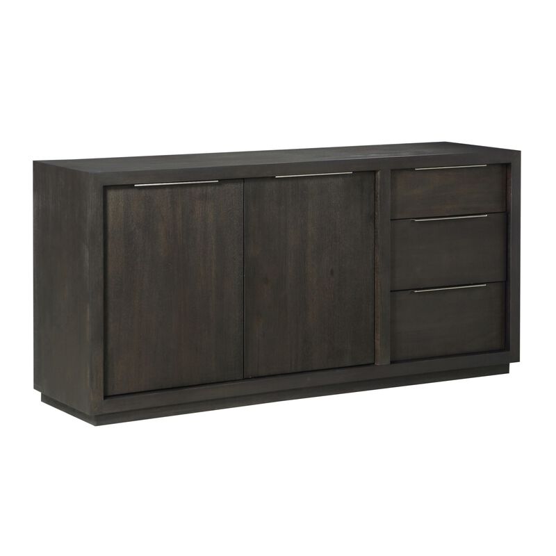 Wooden Rectangular Sideboard with Three Drawers and Double Door Cabinet, Gray