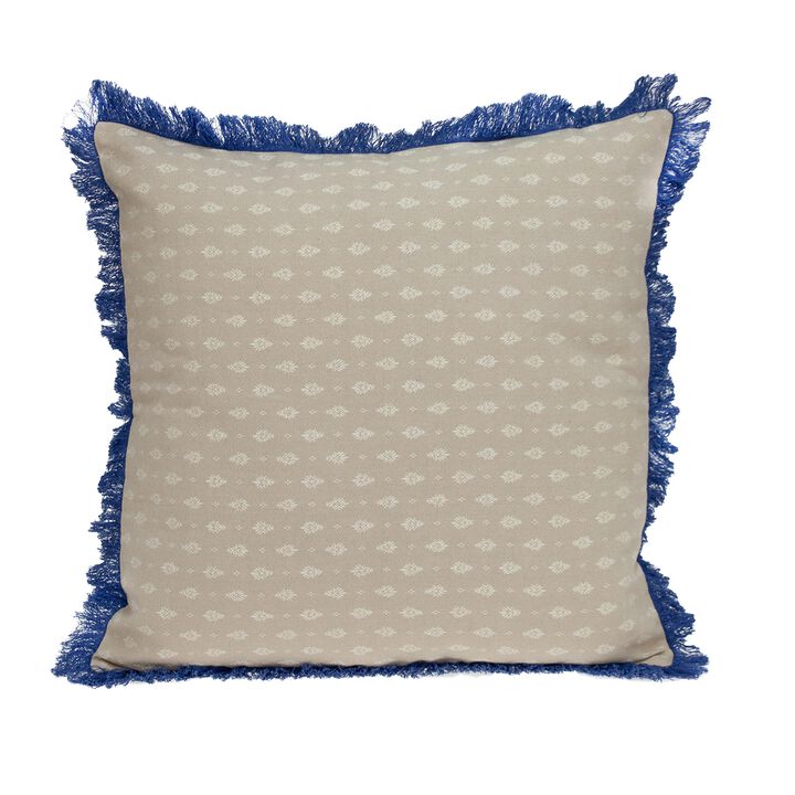 20" Blue Transitional Fringe Throw Pillow