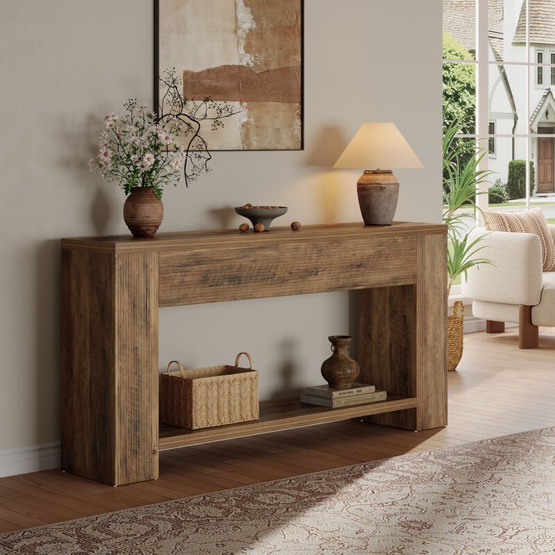 Farmhouse Hallway Console Table with Sturdy Legs for Living Room-Rustic Brown image number 3
