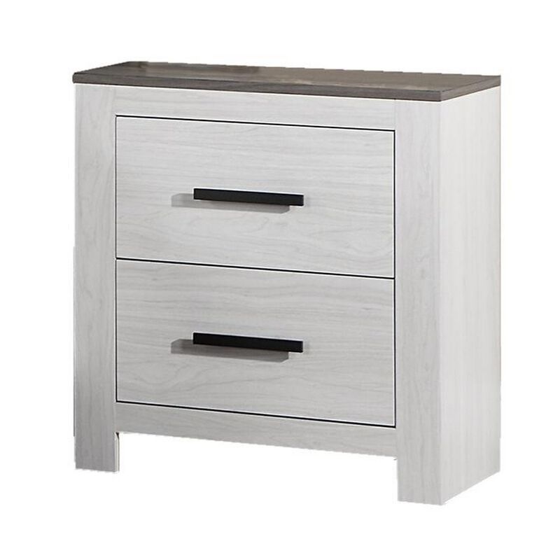 Kopa 26 Inch Nightstand with 2 Drawers, Black Handles, White Wood Finish - Benzara