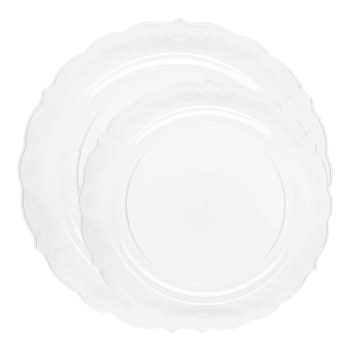 Clear Vintage Rim Round Plastic Dinnerware Value Set (120 Sets)