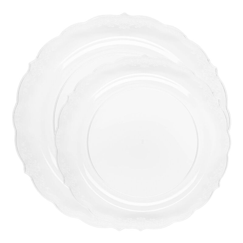 Clear Vintage Rim Round Plastic Dinnerware Value Set (120 Sets) image number 0