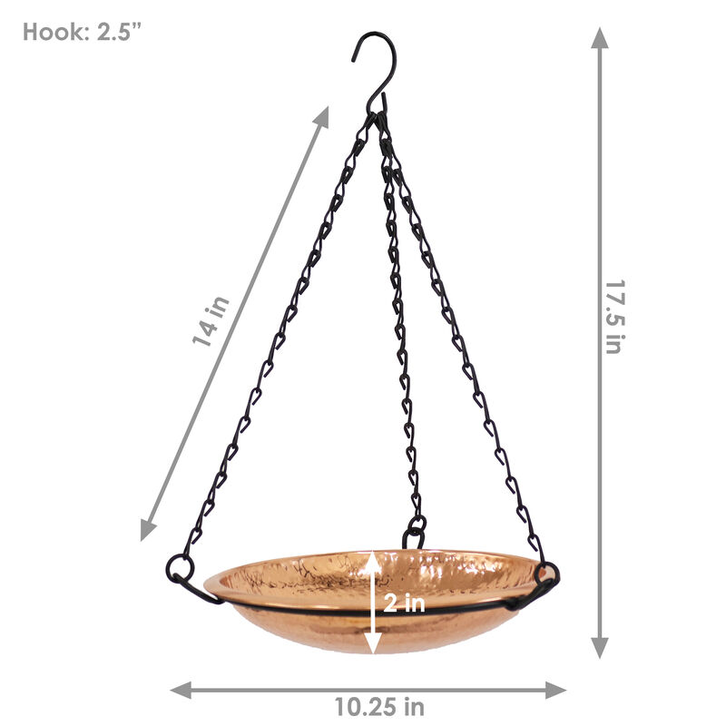 Sunnydaze Detachable Copper Hanging Bird Bath Bowl or Feeder, 10.25&rdquo; Dia image number 5