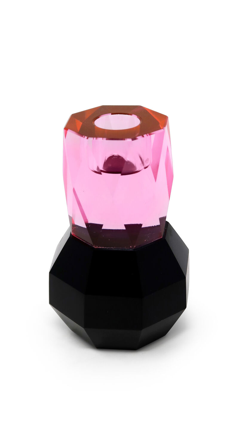 HomeRoots 5" Pink And Black Faceted Crystal Tabletop Taper Candlestick image number 2