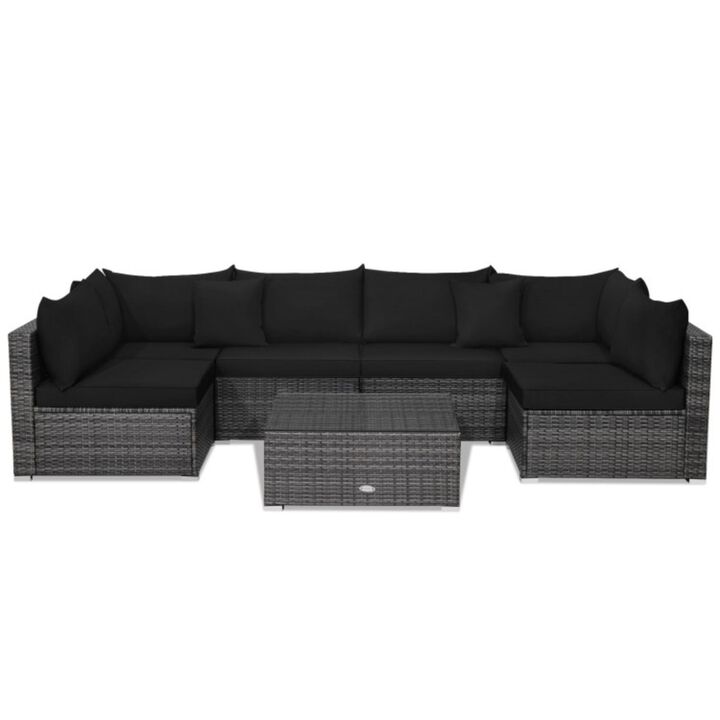 7 Pieces Patio Rattan Furniture Set Sectional Sofa Garden Cushion