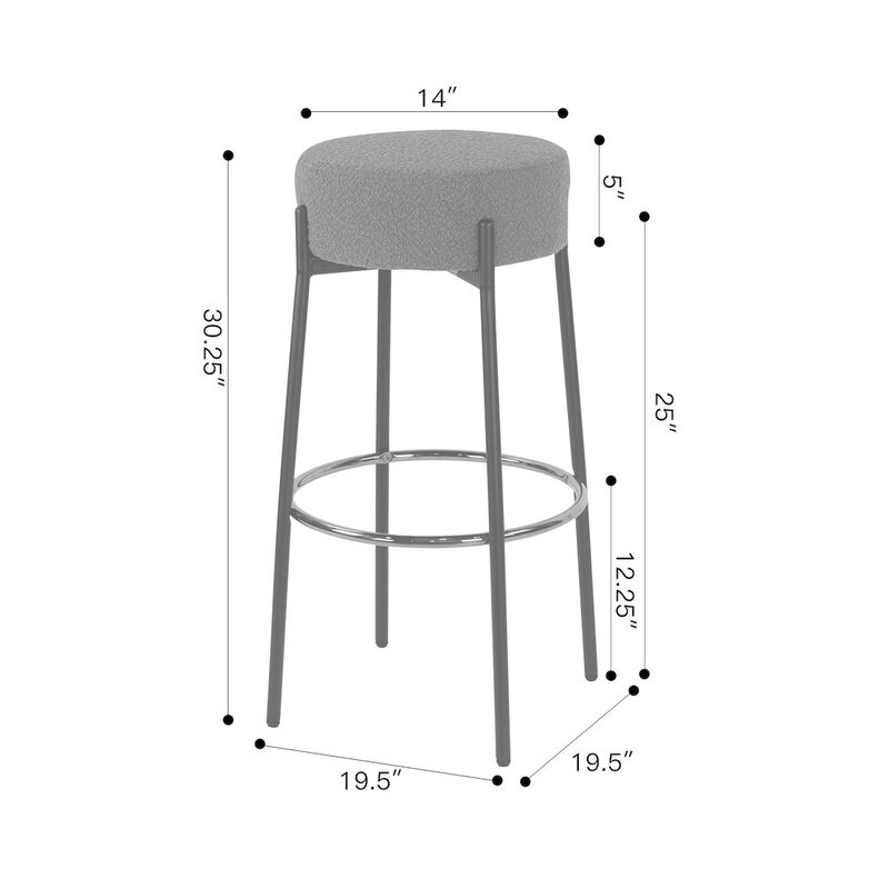 Glamour Home Set of 2 Avon Gray Boucle Backless Bar Stool with Black Metal Legs