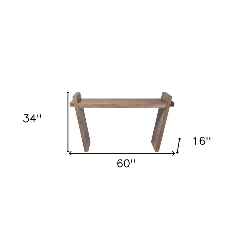 HomeRoots 60" Brown Solid Wood Slanted Base Console Table image number 6