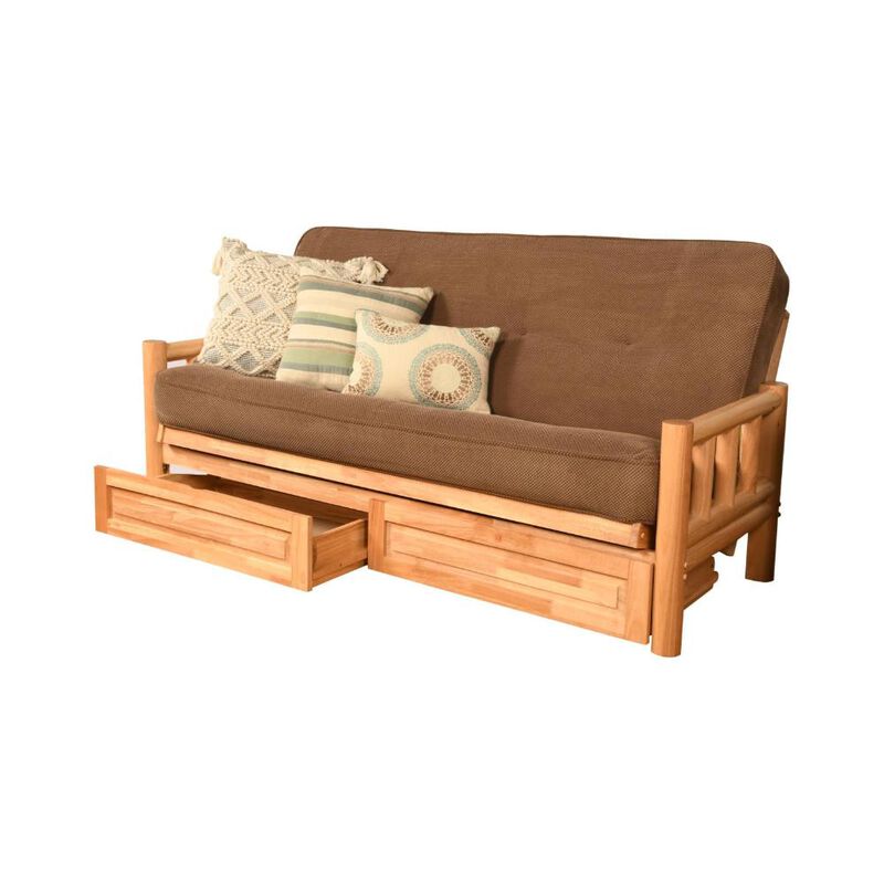 Lodge Frame-Natural Finish-Marmont Mocha Mattress-Storage Drawers