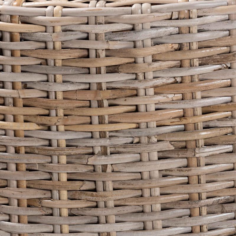 Bali & Pari Enver Modern Bohemian Grey Kubu Rattan And Mahogany Wood Counter Stool