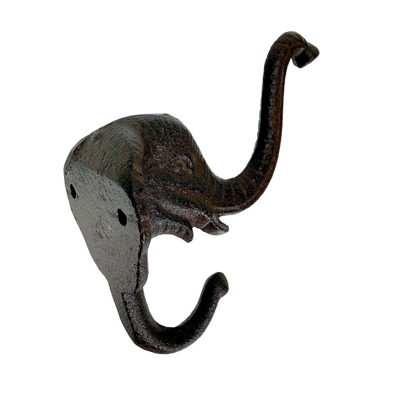 Set Of 4 Elephant Wall Hooks Rustic Cast Iron Brown 5 In Decorative image number 2