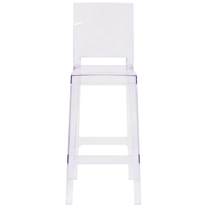 Flash Furniture Ghost Barstool with Square Back in Transparent Crystal