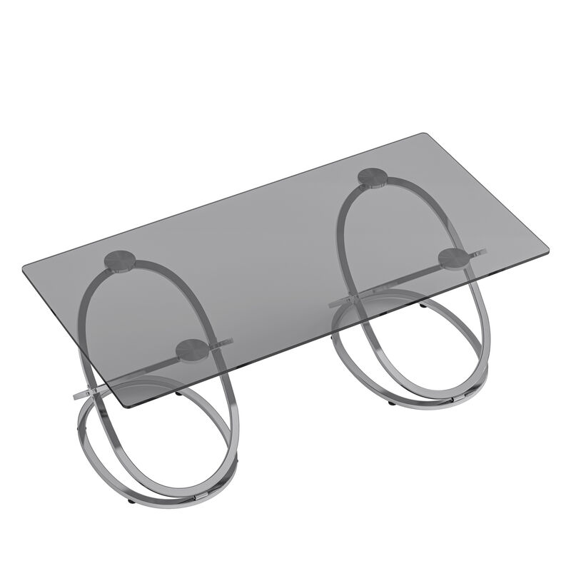 GOODSILO Modern Rectangle Tempered Glass Coffee Table with Sturdy Ring-Shaped Metal Frame Sleek Center Table for Living Room Bedroom Office Use image number 6