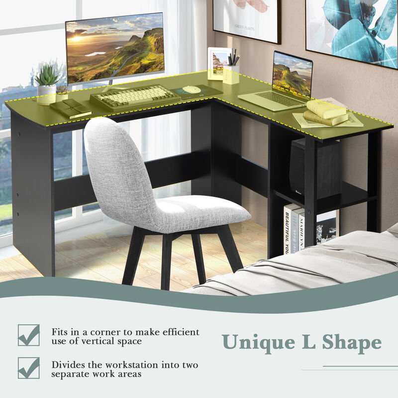 Costway L-Shaped Computer Desk, Corner Desk for Small Space, Home Office Writing Desk Laptop Workstation with 2-Tier Open Shelf