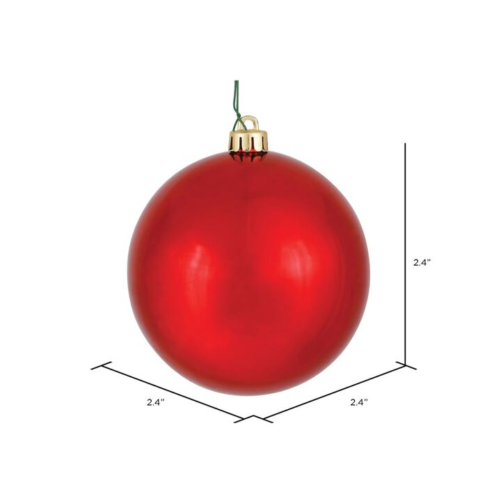Vickerman 2.4" Christmas Ornament Ball, Red Shiny Finish, Shatterproof Plastic, UV Resistant, Holiday Christmas Tree Decoration, 24 Pack