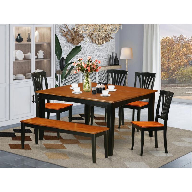 6 PC Dining room set with bench-Kitchen Tables and 4 Wood Dining Chairs Plus bench