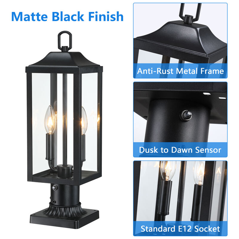 20 in. Dusk-to-Dawn Farmhouse Modern 2-Light  Outdoor Post Light image number 3