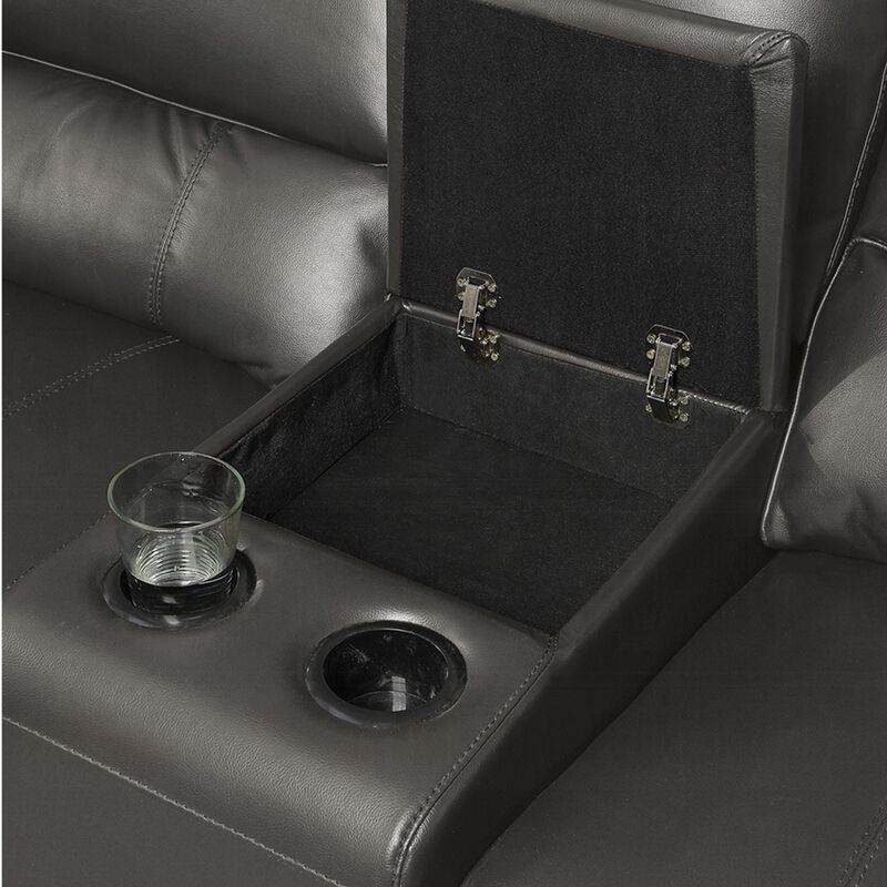 Saley Power Motion Sectional Sofa, USB, Gray Faux Leather, Console - Benzara image number 3