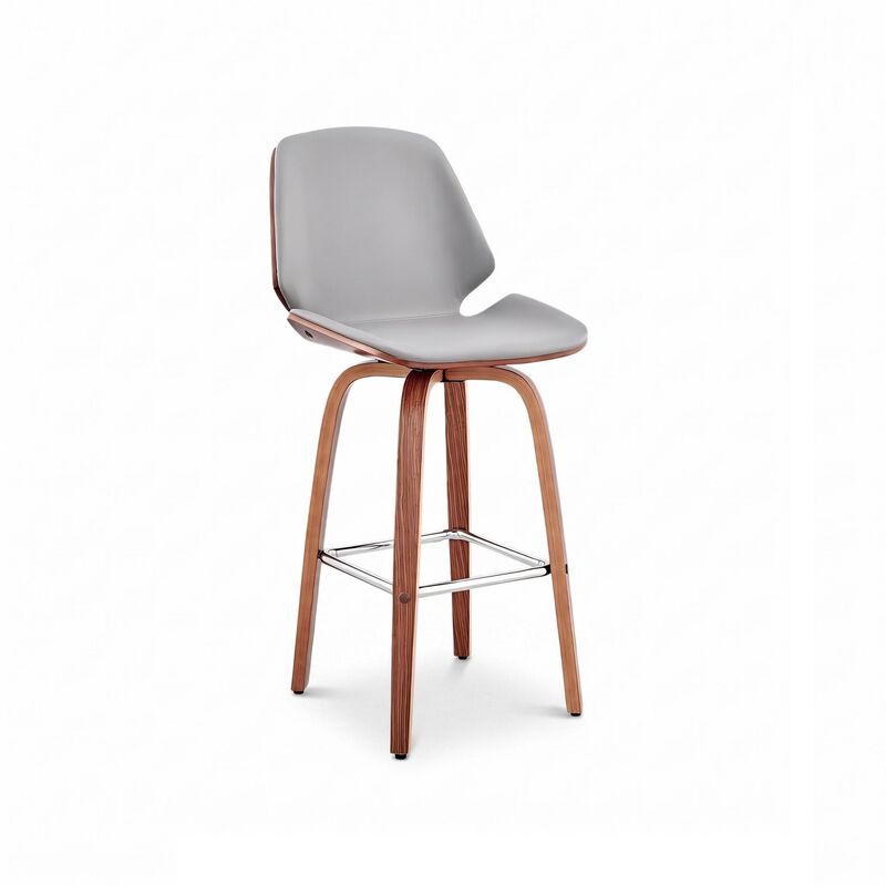 26" Gray Faux Leather and Walnut Wood Swivel Bar Stool image number 0