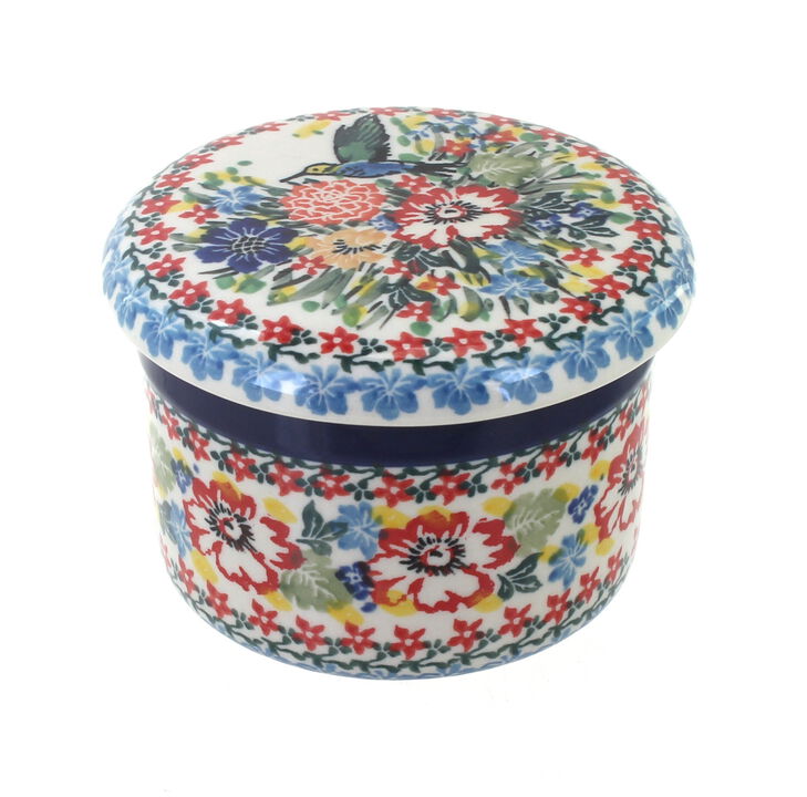 Blue Rose Polish Pottery Saffron French Butter Dish