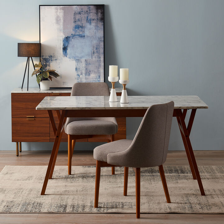 Teamson Home - Ashton Rectangular Dining Table  With Faux Marble Top Solid Wood leg, Walnut Finish