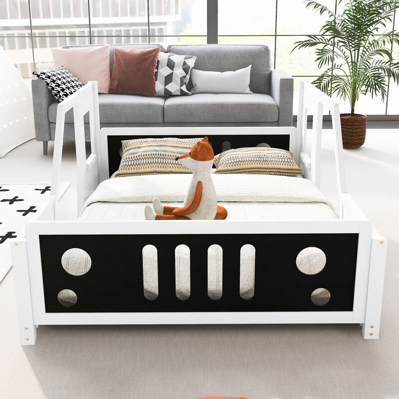 Merax Full Size Classic Car-Shaped Platform Bed with Wheels