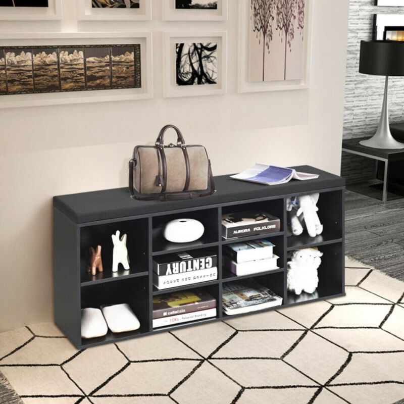 Hivvago 10-Cube Organizer Shoe Storage Bench with Cushion for Entryway