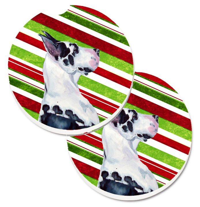 Caroline's Treasures Great Dane Candy Cane Holiday Christmas Set of 2 Cup Holder Car Coasters LH9236CARC, 2.56, Multicolor