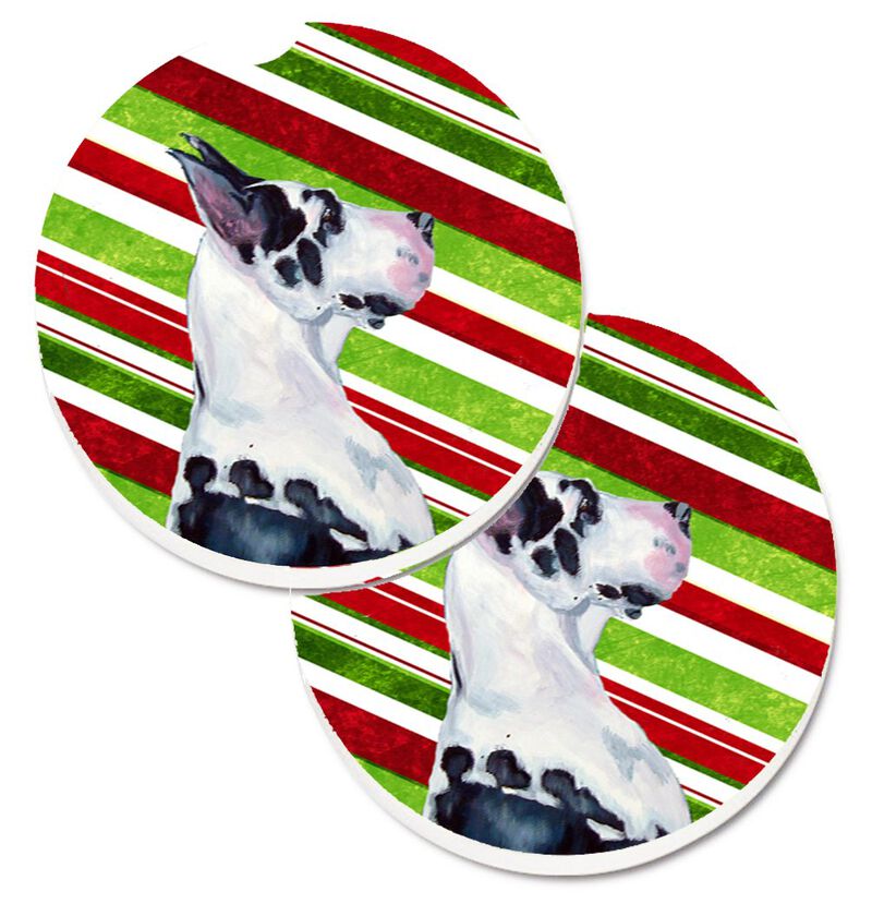 Caroline's Treasures Great Dane Candy Cane Holiday Christmas Set of 2 Cup Holder Car Coasters LH9236CARC, 2.56, Multicolor image number 0