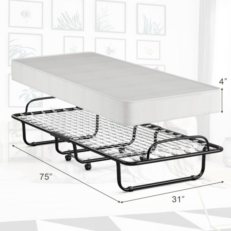 Rollaway Folding Bed with 4 Inch Mattress and Sturdy Metal Frame