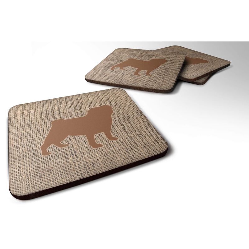 Caroline's Treasures BB1112-BL-BN-FC Pug Burlap and Brown Foam Coasters (Set of 4), 3.5 H x 3.5 W, Multicolor
