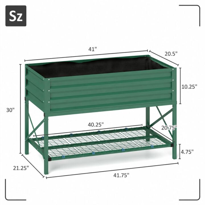 WOW PIONEER Galvanized Metal Raised Garden Bed Planter with Legs, Storage Shelf and Bed Liner for Patio, Balcony, Yard Gardening