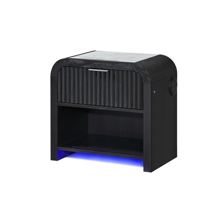 Beckett White Black LED Nightstand with Cooler