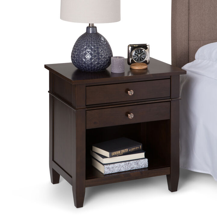 Carlton SOLID WOOD 24 inch Wide Transitional Bedside Nightstand Table in Dark Tobacco Brown