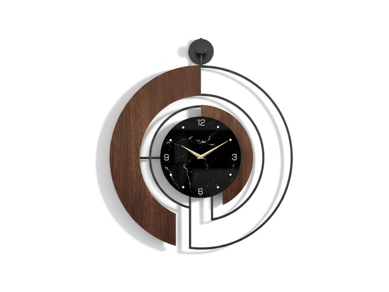 22" Modern Walnut Marble Dial Wall Clock - Silent Non-Ticking Wood Metal Frame for Living Room & Bedroom image number 0