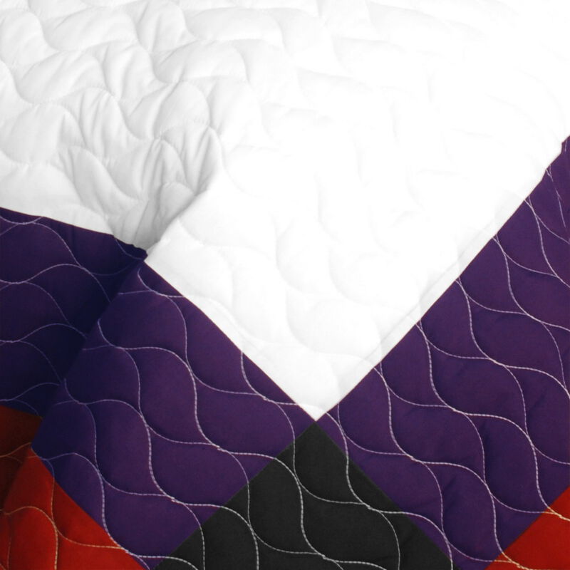 3 Piece Queen Patchwork Quilt Set Vermicelli Quilted Cozy Decorative Bedspread Set image number 2