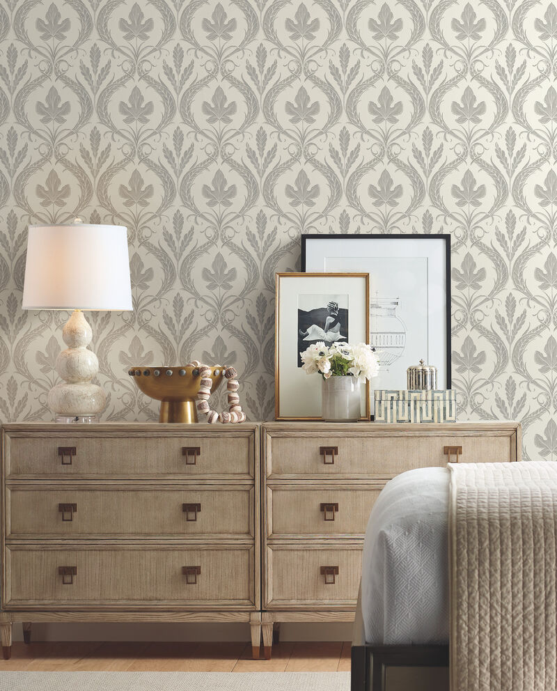 Adirondack Damask Grey & Beige Wallpaper image number 1