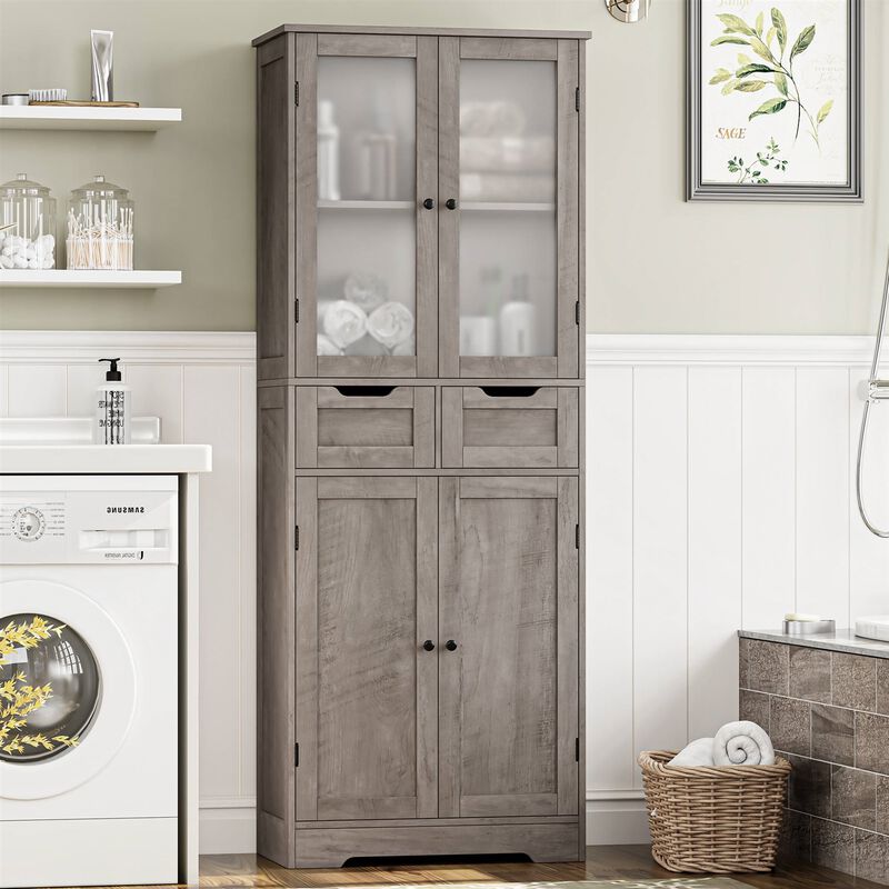 Wood Finish Farmhouse Bathroom Cabinet with Linen Storage Drawers