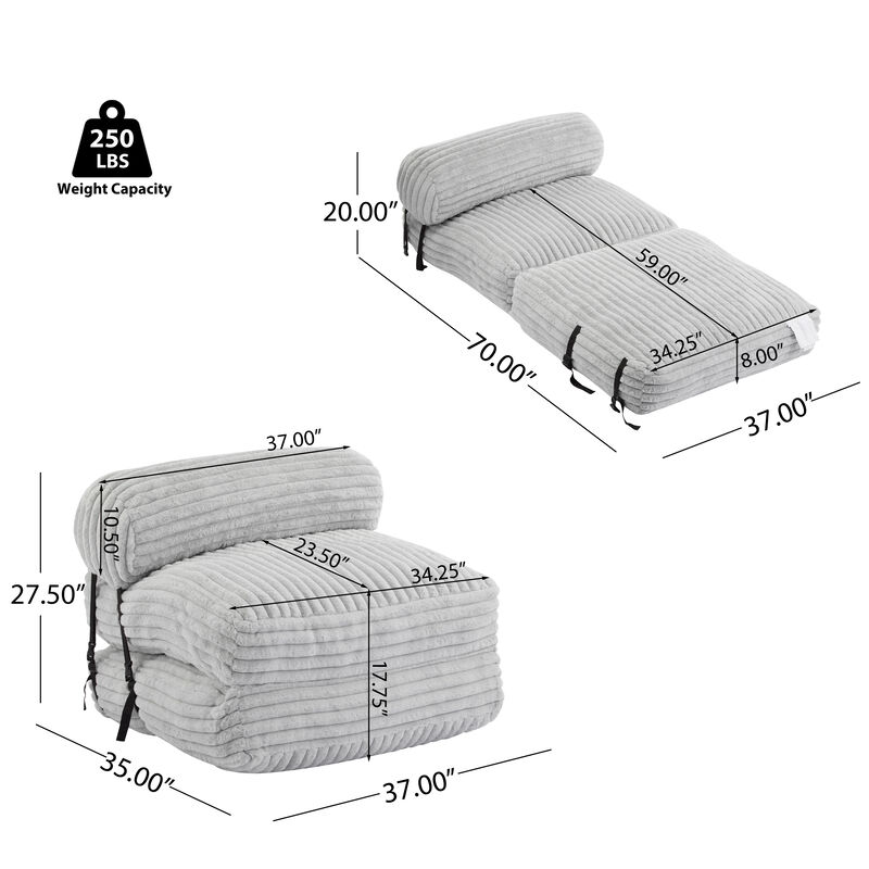 Christopher Knight Home Giichi Modern Foldable Faux Fur Bean Bag Convertible Lounge Bed with Pillow image number 2