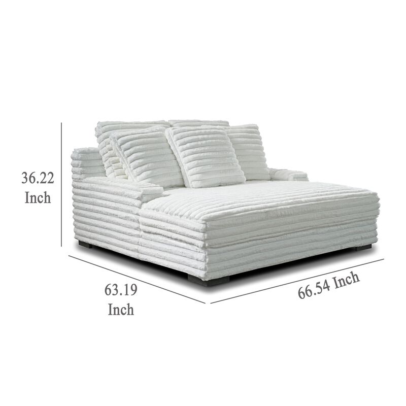 Ezo Chaise Lounge, White Polyester Corduroy, 3 Accent Pillows, 67 Inch - Benzara