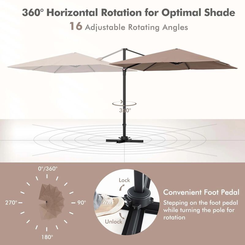 Mondawe 9.5 Feet Square Patio Cantilever Umbrella with 360° Rotation