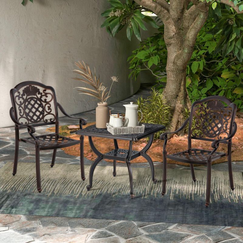 Hivvago Cast Aluminum Outdoor Side Table with Storage Shelf for Garden Porch Balcony